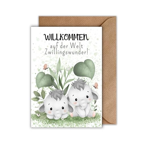 Glückwunschkarte zur Geburt von Zwillingen - Bezaubernde Geschenkkarte mit Umschlag "Willkommen auf der Welt Zwillingswunder" Herzliche Glückwünsche Babyglückwünsche Willkommenskarte Kind (DIN A6) von WBdesignz