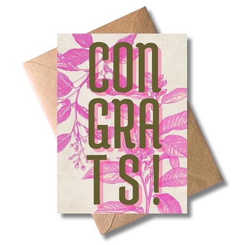 WBdesignz Glückwunsch Karte mit Umschlag - Gratulationskarte Congratulations neon Floral Blumen Geschenkkarte zum Abschluss Hochzeit Geburtstag Beförderung Einweihung Neuanfang (DIN A6) von WBdesignz