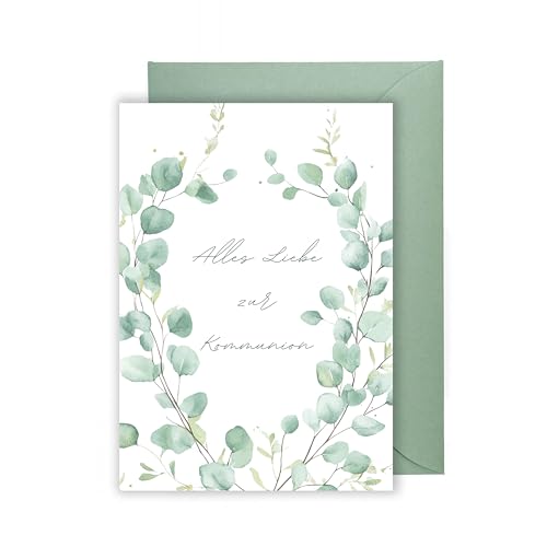 WBdesignz Grußkarte zur Kommunion – „Alles Liebe zur Kommunion“ – Klappkarte mit Umschlag im botanischen Aquarell-Stil – Glückwunschkarte zur Erstkommunion für Mädchen oder Jungen (DIN A6) von WBdesignz