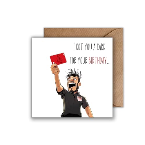 WBdesignz Geburtstag Karte mit Umschlag - Geburtstagskarte Fußball Schiedsrichter - witzige Klappkarte mit roter Karte – quadratische Karte mit Umschlag für Männer, Freunde oder Fußballfans WBdesignz Geburtstag Karte mit Umschlag - Geburtstagskarte Fußball Schiedsrichter - witzige Klappkarte mit roter Karte – quadratische Karte mit Umschlag für Männer, Freunde oder Fußballfans von WBdesignz
