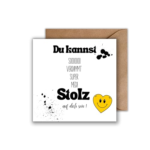 WBdesignz Motivation Karte mit Umschlag - Inspirationskarte “Du kannst stolz auf dich sein” Positive Gedanken Karten Motivation Aufmunterung (125x 125 mm) von WBdesignz
