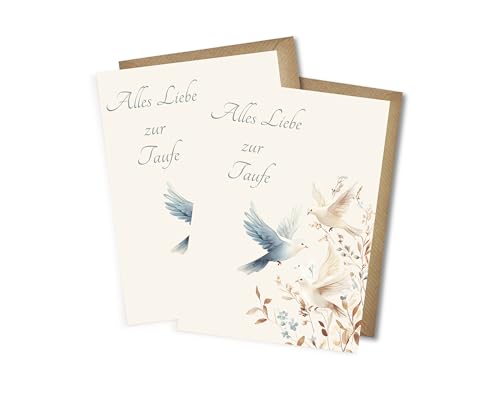 WBdesignz Taufkarten „Alles Liebe zur Taufe“ mit Umschlägen - Taubenmotiv – elegante Klappkarten zur Taufe eines Mädchens oder Jungen – religiöse Glückwunschkarten - zart (2er-Set) von WBdesignz
