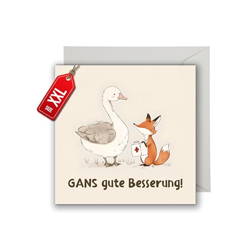 WBdesignz XXL Grußkarte mit Umschlag - Gans gute Besserung - Süße lustige Gute Besserung Karte - Gute Besserung/Genesungswünsche Riesen Karte (XXL 22cm x 22cm) von WBdesignz