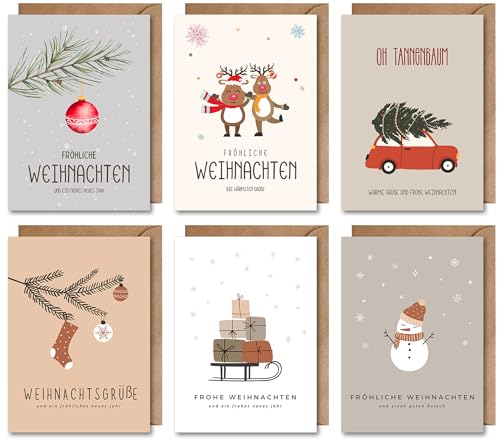 Weihnachtskarten Set – 6er Set Klappkarten „Fröhliche Weihnachten“ mit Umschlägen – Moderne Weihnachtsgrußkarten für Familie, Freunde & Kollegen – Winterlich illustriert (DIN A6) von WBdesignz