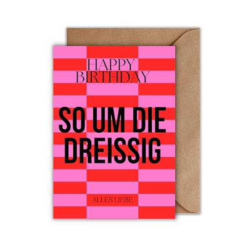 Witzige Geburtstagskarte „So um die Dreißig“ mit Umschlag – knallige Klappkarte zum ca. 30. Geburtstag - für Freunde, Kollegen & Freundinnen - Humor (DIN A6) von WBdesignz