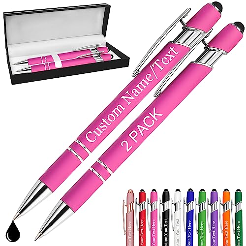 WBgjsnklbnl Kugelschreiber Mit Gravur Namen, 2 Stück, benutzerdefinierte Rosa Stifte, Großpackung, Personalisiert, schwarze Tinte, Kugelschreiber mit Stylus-Tipps Business, Erwachsene von WBgjsnklbnl