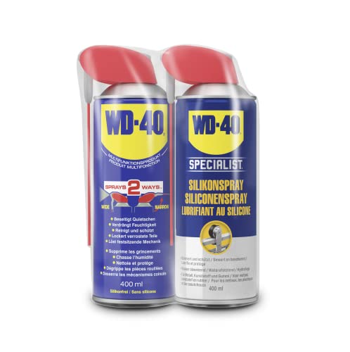WD-40 Kombi-Pack Smart Straw | 400ml Multifunktionsprodukt + 400ml Silikonspray | Transparent | Schmiert, schützt & pflegt | Für Metall, Gummi & Kunststoff | Wasserabweisend | 360°-Ventil von WD-40
