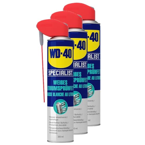 WD-40 Specialist Weißes Lithiumsprühfett 3x300 ml – Dickflüssiges Schmierfett für Metall-auf-Metall-Verbindungen, für hohe Druckbelastung, ideal für Getriebe, Lager & bewegliche Teile im Fahrzeug von WD-40 Specialist