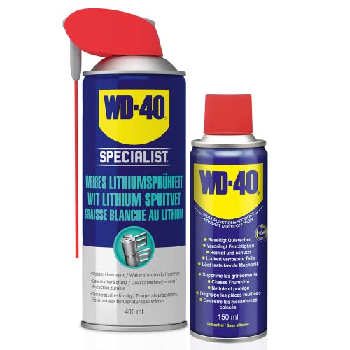 WD-40 SPECIALIST Sprühfett SET besteht aus 1x SPECIALIST Weißes Lithiumsprühfett 400 ml 1x Multifunktionsprodukt 150 ml von WD-40