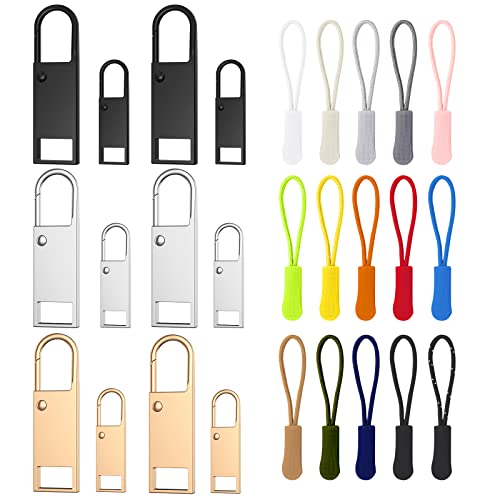 WD&CD 27 Stück Ersatz Reißverschluss Zipper, Universal Reißverschluss Reparatur Zipper 12PCS Pull Abnehmbar Metall Reißverschluss Und 15PCS Reißverschluss-Verlängerung Pull Anhänger von WD&CD