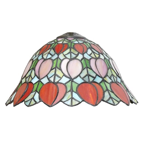 Tiffany-Lampenschirm, 30,5 cm breit, Zubehör, nur Ersatz, pfirsichfarbene Rose, Buntglas-Lampenschirme, Vintage, Rot, Rosa, Blume, Grüne Blätter, Lichtabdeckung für Tisch, Pendelleuchte, Decke Tiffany-Lampenschirm, 30,5 cm breit, Zubehör, nur Ersatz, pfirsichfarbene Rose, Buntglas-Lampenschirme, Vintage, Rot, Rosa, Blume, Grüne Blätter, Lichtabdeckung für Tisch, Pendelleuchte, Decke von WDCDYQDH