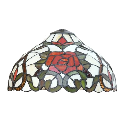 Tiffany-Lampenschirm, 30,5 cm breit, Zubehör, nur Ersatz, pfirsichfarbene Rose, Buntglas-Lampenschirme, Vintage, Rot, Rosa, Blume, Grüne Blätter, Lichtabdeckung für Tisch, Pendelleuchte, Decke Tiffany-Lampenschirm, 30,5 cm breit, Zubehör, nur Ersatz, pfirsichfarbene Rose, Buntglas-Lampenschirme, Vintage, Rot, Rosa, Blume, Grüne Blätter, Lichtabdeckung für Tisch, Pendelleuchte, Decke von WDCDYQDH