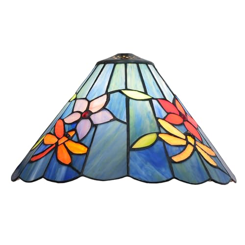 Tiffany-Lampenschirm, 30,5 cm breit, Zubehör nur Ersatz, Libellen-Blumen, Buntglas-Lampenschirme, Vintage, Rose, Lilie, Lichtabdeckung für Tisch-, Pendel-, Schreibtisch-, Deckenleuchten, Blau Tiffany-Lampenschirm, 30,5 cm breit, Zubehör nur Ersatz, Libellen-Blumen, Buntglas-Lampenschirme, Vintage, Rose, Lilie, Lichtabdeckung für Tisch-, Pendel-, Schreibtisch-, Deckenleuchten, Blau von WDCDYQDH