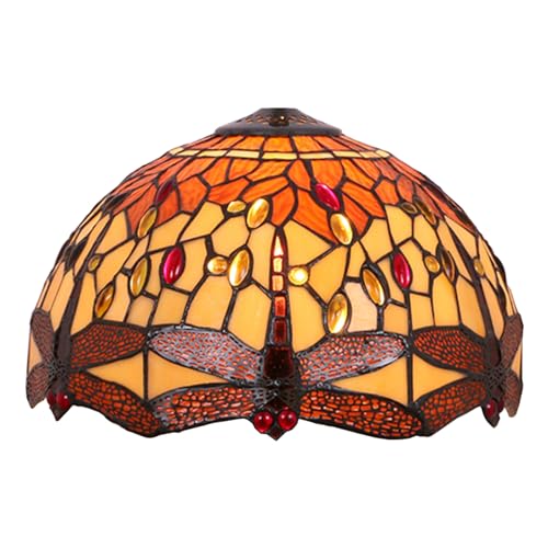 Tiffany-Lampenschirm-Ersatz, 30,5 cm, Libellen-Buntglas, nur Lampenschirme mit Kappe, orange, bernsteinfarben, gelb, braune Perlen, Vintage-Lichtabdeckung, passend für Tisch-, Pendel- und Deckenleuch Tiffany-Lampenschirm-Ersatz, 30,5 cm, Libellen-Buntglas, nur Lampenschirme mit Kappe, orange, bernsteinfarben, gelb, braune Perlen, Vintage-Lichtabdeckung, passend für Tisch-, Pendel- und Deckenleuch von WDCDYQDH