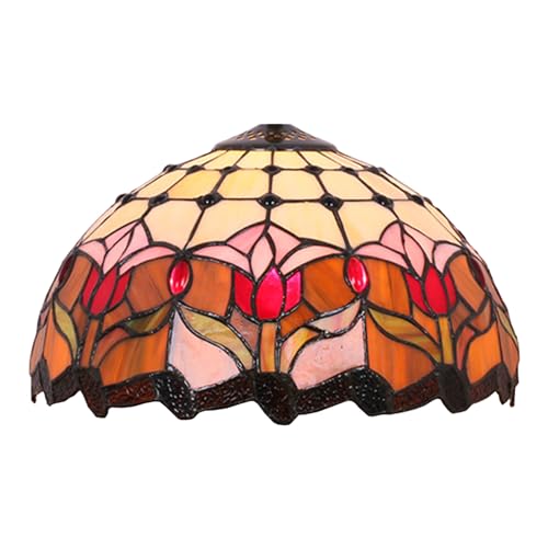 Tiffany-Lampenschirm-Ersatz, 30,5 cm, rosa Tulpen-Buntglas-Lampenschirme, nur mit Kappe, bernsteinfarbene, rote und orange Blumenperlen, Vintage-Lichtabdeckung, passend für Tisch-, Pendel- und Decken Tiffany-Lampenschirm-Ersatz, 30,5 cm, rosa Tulpen-Buntglas-Lampenschirme, nur mit Kappe, bernsteinfarbene, rote und orange Blumenperlen, Vintage-Lichtabdeckung, passend für Tisch-, Pendel- und Decken von WDCDYQDH