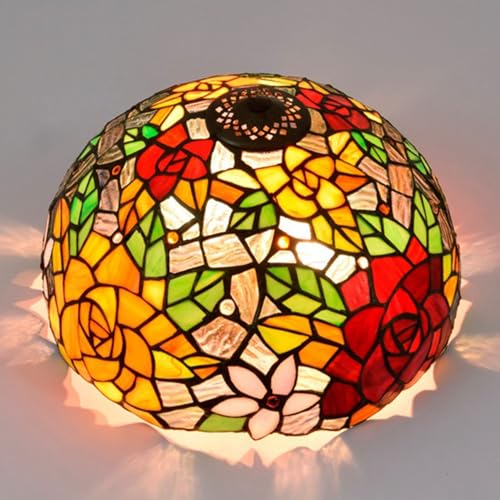 Tiffany-Lampenschirme, nur Ersatz, B 30,5 x H 17,8 cm, Buntglas, Rot, Orange, Rose, Blume, Grün, Blatt, Lampenschirm für Zuhause, Büro, Dekoration, Lichtabdeckung für Tisch, Pendelleuchte, Hängedecke Tiffany-Lampenschirme, nur Ersatz, B 30,5 x H 17,8 cm, Buntglas, Rot, Orange, Rose, Blume, Grün, Blatt, Lampenschirm für Zuhause, Büro, Dekoration, Lichtabdeckung für Tisch, Pendelleuchte, Hängedecke von WDCDYQDH