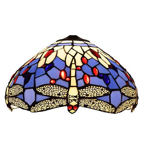 Tiffany Traditioneller handgefertigter 12 Zoll breiter Lampenschirm aus Buntglas mit Libellenmotiv, Ersatz für Tischlampen, Schreibtischlampen, Deckenleuchte, Pendelleuchte, Hängeleuchte, Heimbüro-De von WDCDYQDH