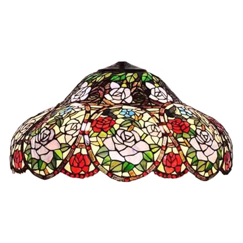 Traditioneller handgefertigter Lampenschirm aus Buntglas mit Rosenblumen-Design, 55,9 cm breit, nur Ersatz, Retro-Lichtabdeckung in Rot, Blau und Rosa mit Blumenmuster, Zubehör für Tischlampen-Hängel Traditioneller handgefertigter Lampenschirm aus Buntglas mit Rosenblumen-Design, 55,9 cm breit, nur Ersatz, Retro-Lichtabdeckung in Rot, Blau und Rosa mit Blumenmuster, Zubehör für Tischlampen-Hängel von WDCDYQDH
