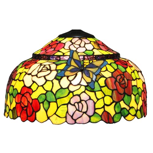 WDCDYQDH 16 Zoll Rosen-Lampenschirm, nur Ersatz, Tiffany-Buntglas, Schmetterlingskamin, Vintage, handgefertigt, Lichtabdeckung, Zubehör für Tisch-, Pendel-, Boden- und Deckenleuchte WDCDYQDH 16 Zoll Rosen-Lampenschirm, nur Ersatz, Tiffany-Buntglas, Schmetterlingskamin, Vintage, handgefertigt, Lichtabdeckung, Zubehör für Tisch-, Pendel-, Boden- und Deckenleuchte von WDCDYQDH