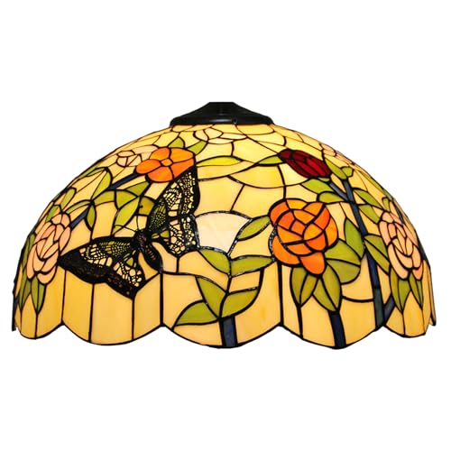 WDCDYQDH 16 Zoll Schmetterlings-Rosen-Lampenschirm, nur Ersatz, Tiffany-Buntglas-Kamin, Vintage, handgefertigt, Lichtabdeckung, Zubehör für Tisch-, Pendel-, Boden- und Deckenleuchte WDCDYQDH 16 Zoll Schmetterlings-Rosen-Lampenschirm, nur Ersatz, Tiffany-Buntglas-Kamin, Vintage, handgefertigt, Lichtabdeckung, Zubehör für Tisch-, Pendel-, Boden- und Deckenleuchte von WDCDYQDH