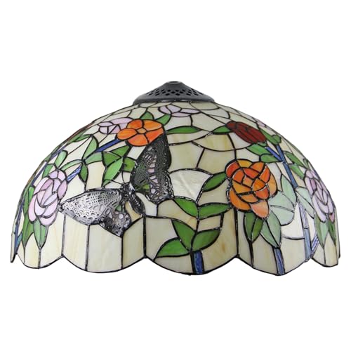 WDCDYQDH 16 Zoll Tiffany Buntglas Lampenschirm Ersatz nur Retro Licht Schmetterling Rose Blume Orange Pink Rot Grün Blätter Design für Tisch Pendelleuchte Boden Decke WDCDYQDH 16 Zoll Tiffany Buntglas Lampenschirm Ersatz nur Retro Licht Schmetterling Rose Blume Orange Pink Rot Grün Blätter Design für Tisch Pendelleuchte Boden Decke von WDCDYQDH