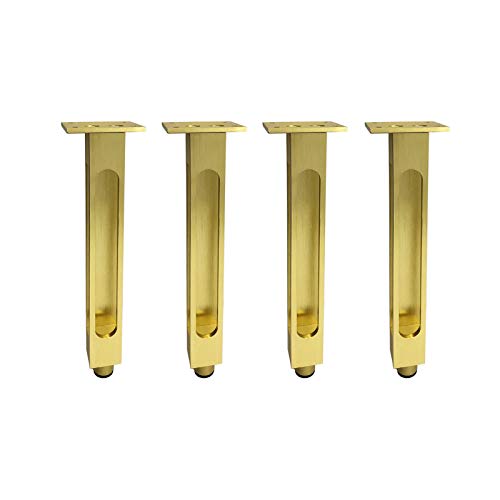WDCDYQDH 4 Stück Möbelbeine aus Aluminium, quadratisch, mit Schraube und Schutzfüßen (Gold, 25 cm/10 Zoll, 30 cm/12 Zoll) von WDCDYQDH