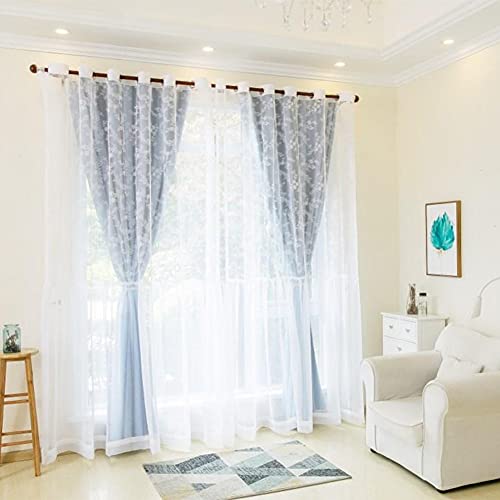 WDCDYQDH Schwarzer Vorhang mit transparentem Tüll, weicher Voile-Spitze, solide Paneele, wärmeisolierte Vorhänge, gefütterte Ösenvorhänge (Beige, B 200 x H 270 cm) (Blau, B 200 x H 220 cm) von WDCDYQDH