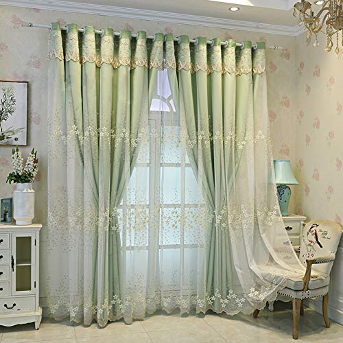 WDCDYQDH Schwarzer Vorhang mit transparentem Tüll, weicher Voile-Spitze, solide Paneele, wärmeisolierte Vorhänge, gefütterte Ösenvorhänge (Paare, B 250 x H 270 cm) (Grün, B 100 x H 220 cm) von WDCDYQDH