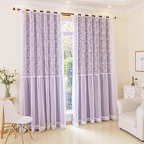 WDCDYQDH Schwarzer Vorhang mit transparentem Tüll, weicher Voile-Spitze, solide Paneele, wärmeisolierte Vorhänge, gefütterte Ösenvorhänge (beige, B 200 x H 270 cm) (Paare, B 350 x H 270 cm) von WDCDYQDH