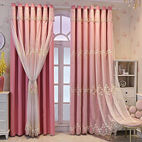 WDCDYQDH Schwarzer Vorhang mit transparentem Tüll-Panel, weiche Voile-Spitze, solide Paneele, wärmeisolierte Vorhänge, gefütterte Ösenvorhänge (Paare, B 250 x H 270 cm) (rosa von WDCDYQDH