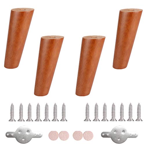 WDCDYQDH Set mit 4 runden Möbelbeinen aus Holz, Sofafüße aus massivem Gummiholz, schräger Kegel, Ersatz für Küchentische (25 cm) (eine Farbe: 15 cm) von WDCDYQDH