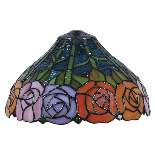 WDCDYQDH Tiffany-Lampenschirm, 30,5 cm breit, Zubehör nur Ersatz, Lampenschirme aus Buntglas im Rosenstil, Vintage-Stil, Rosa, Blau, Rot, Orange, Grün, Blumen, Lichtabdeckung für Tischpendel, farbig WDCDYQDH Tiffany-Lampenschirm, 30,5 cm breit, Zubehör nur Ersatz, Lampenschirme aus Buntglas im Rosenstil, Vintage-Stil, Rosa, Blau, Rot, Orange, Grün, Blumen, Lichtabdeckung für Tischpendel, farbig von WDCDYQDH
