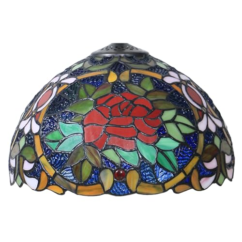 WDCDYQDH Tiffany-Lampenschirm, 30,5 cm breit, Zubehör nur Ersatz, Rosen- und Pfauen-Buntglas-Lampenschirme, Vintage-Blumenperlen, Lichtabdeckung für Tisch-, Pendel- und Deckenleuchte WDCDYQDH Tiffany-Lampenschirm, 30,5 cm breit, Zubehör nur Ersatz, Rosen- und Pfauen-Buntglas-Lampenschirme, Vintage-Blumenperlen, Lichtabdeckung für Tisch-, Pendel- und Deckenleuchte von WDCDYQDH