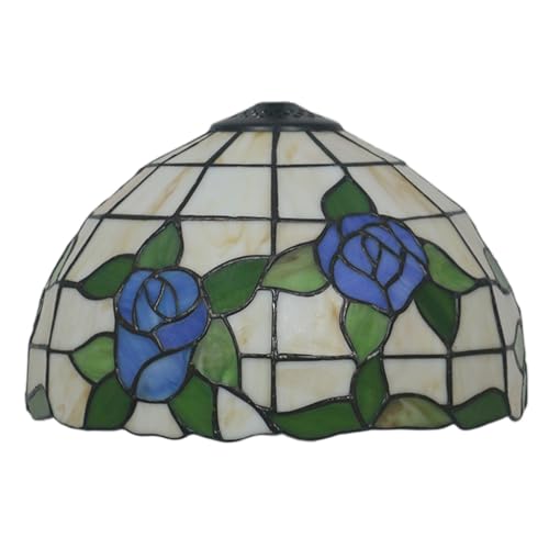 WDCDYQDH Tiffany-Lampenschirm, 30,5 cm breit, Zubehör nur Ersatz, rosafarbene Buntglas-Lampenschirme, Vintage, rot, blau, Blume, grünes Blatt, Lichtabdeckung für Tisch-, Pendel- und Deckenleuchte WDCDYQDH Tiffany-Lampenschirm, 30,5 cm breit, Zubehör nur Ersatz, rosafarbene Buntglas-Lampenschirme, Vintage, rot, blau, Blume, grünes Blatt, Lichtabdeckung für Tisch-, Pendel- und Deckenleuchte von WDCDYQDH