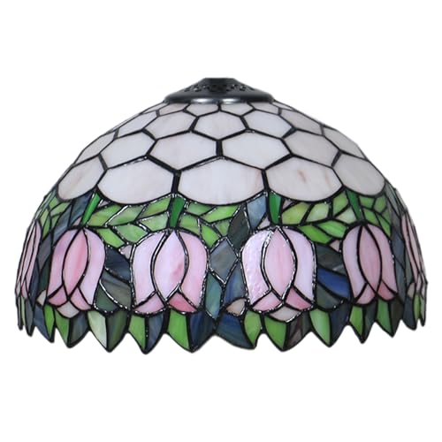 WDCDYQDH Tiffany-Lampenschirm, 30,5 cm breit, nur Ersatzzubehör, Rosen- und Tulpen-Buntglas-Lampenschirme, Vintage-Stil, rosa Blume, grünes Blatt, Lichtabdeckung für Tisch-, Pendel- und Deckenleuchte WDCDYQDH Tiffany-Lampenschirm, 30,5 cm breit, nur Ersatzzubehör, Rosen- und Tulpen-Buntglas-Lampenschirme, Vintage-Stil, rosa Blume, grünes Blatt, Lichtabdeckung für Tisch-, Pendel- und Deckenleuchte von WDCDYQDH