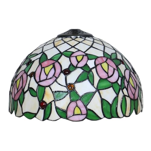 WDCDYQDH Tiffany-Lampenschirm, 30,5 cm breit, nur Ersatzzubehör, Rosen- und Tulpen-Buntglas-Lampenschirme, Vintage-Stil, rosa Blume, grünes Blatt, Lichtabdeckung für Tisch-, Pendel- und Deckenleuchte WDCDYQDH Tiffany-Lampenschirm, 30,5 cm breit, nur Ersatzzubehör, Rosen- und Tulpen-Buntglas-Lampenschirme, Vintage-Stil, rosa Blume, grünes Blatt, Lichtabdeckung für Tisch-, Pendel- und Deckenleuchte von WDCDYQDH