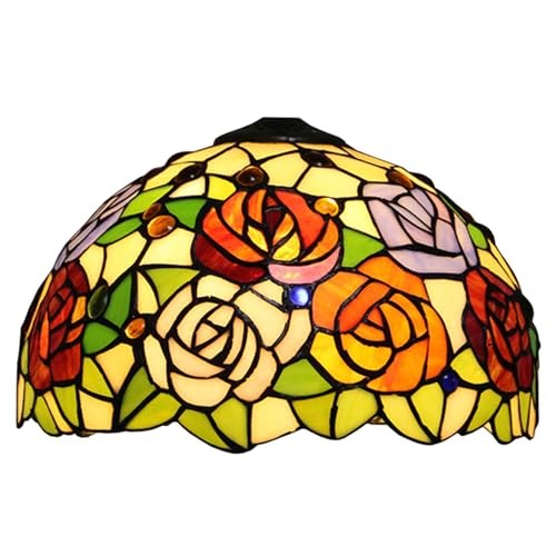 WDCDYQDH Tiffany-Lampenschirm aus Buntglas, einzeln, 30,5 cm, farbig, Rosen-Tischlampenschirm, Hängelampe, Deckenlampe, Ersatz, Rot, Orange, Blau, Rosa, Blume, Grüne Blätter, B2 WDCDYQDH Tiffany-Lampenschirm aus Buntglas, einzeln, 30,5 cm, farbig, Rosen-Tischlampenschirm, Hängelampe, Deckenlampe, Ersatz, Rot, Orange, Blau, Rosa, Blume, Grüne Blätter, B2 von WDCDYQDH