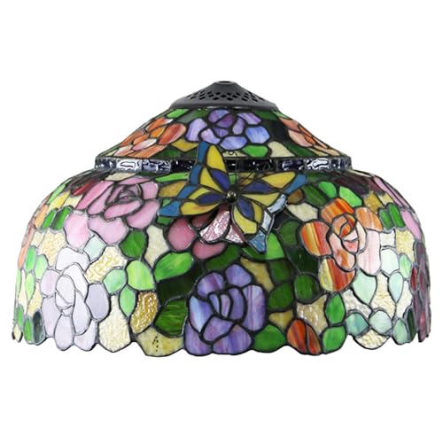 WDCDYQDH Tiffany-Lampenschirm aus Buntglas, nur Ersatz, 40,6 cm, Retro-Licht, Schmetterling, Rose, Blume, Orange, Pink, Blau, Rot, Design für Tisch-, Pendel-, Boden- und Deckenleuchten WDCDYQDH Tiffany-Lampenschirm aus Buntglas, nur Ersatz, 40,6 cm, Retro-Licht, Schmetterling, Rose, Blume, Orange, Pink, Blau, Rot, Design für Tisch-, Pendel-, Boden- und Deckenleuchten von WDCDYQDH