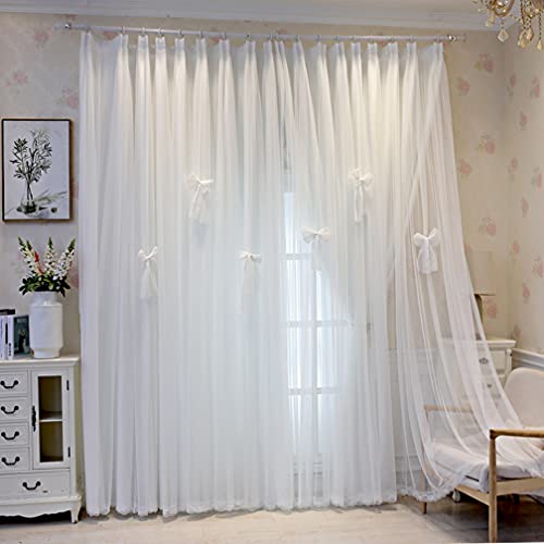 WDCDYQDH Weißer doppellagiger schwarzer Vorhang im Prinzessinnen-Stil, transparenter Voile-Fenstervorhang, Verdunkelungsvorhang für Kinderzimmer, Volant (Weiß B130 x H220 cm, B400 x H270 cm) von WDCDYQDH