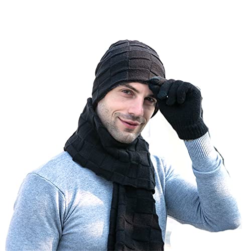 WDCDYQDH Wintermütze, Schal, Handschuhe, Set in Volltonfarbe, Warmer Pullover aus Wolle für Damen und Herren (Burgund) (Schwarz, Einheitsgröße) von WDCDYQDH