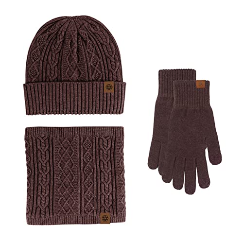 Wintermütze, Schal, Handschuhe, Set, warm, aus Wolle, Winddicht, gestrickt, für Damen und Herren (Marineblau) (Kaffee, Einheitsgröße) von WDCDYQDH