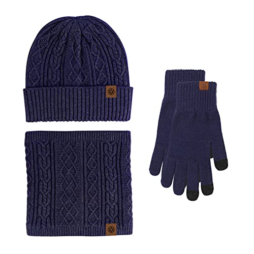 Wintermütze, Schal, Handschuhe, Set, warm, aus Wolle, Winddicht, gestrickt, für Damen und Herren (Marineblau) (Marineblau, Einheitsgröße) von WDCDYQDH