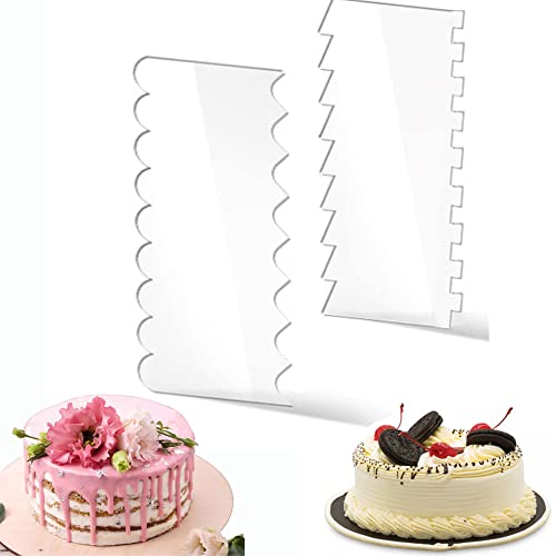 2 Stück Fondantkuchen Glatterm, Kuchenschaber Glatter, Cake Scraper Zuckerguss Kämme, Zuckerguss Buttercreme-Kamm, für Gebäck Glasur Kuchen Kamm Back Modellierwerkzeug (Transparenter) von WDDP