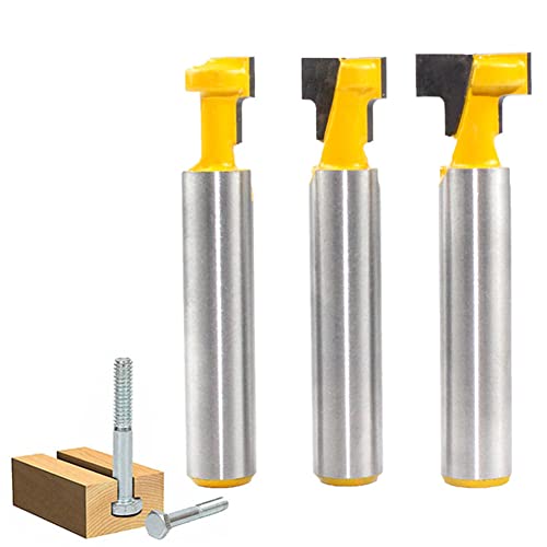 Fräser Schaft, 3-tlg 8mm T-Nutfräser Hartmetall, Fräsen Werkzeug Set, Holzbearbeitungswerkzeug Bit, T-Slot Cutter Router Bit Set, Nuten Fräsen für Gängige Sechskantschrauben von Whcctl