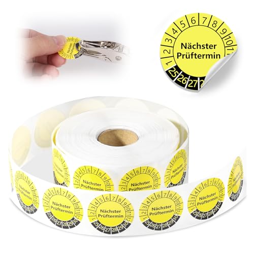 1000 Stück Mehrjahresprüfplaketten 2025-2030 30MM Prüfplaketten Nächster Prüftermin Gelb Jahresprüfplakette Prüfsiegel Elektrogeräte Selbstklebend Polyvinylchlorid Wartungsetiketten für Prüfung von WDFCN
