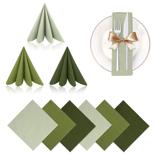 120 Stück Salbeigrüne Papierservietten Servietten Grün 33x33cm Eukalyptus Einwegservietten Servietten Cocktailservietten Tischdeko für Brautparty Hochzeit Dinner Party von WDFCN
