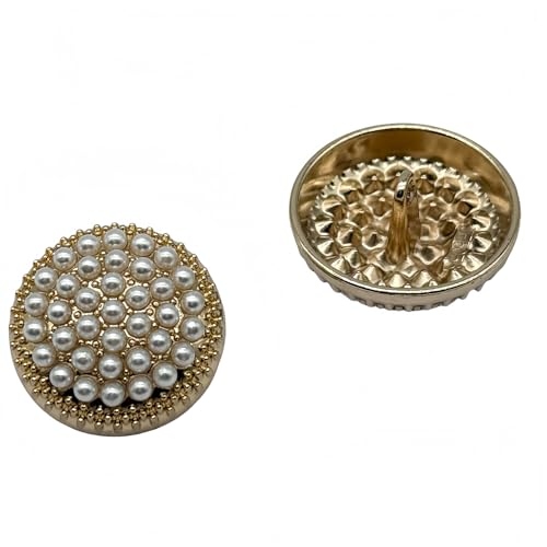 Runde Metall-Strass-Knöpfe für Kleidung, DIY, Nähzubehör, Hochzeit, Dekaration, Großhandel, Luxus, Mode, Dekor-Knöpfe (weiße Perle + Gold, 23 mm), 5 Stück von WDFCSIX