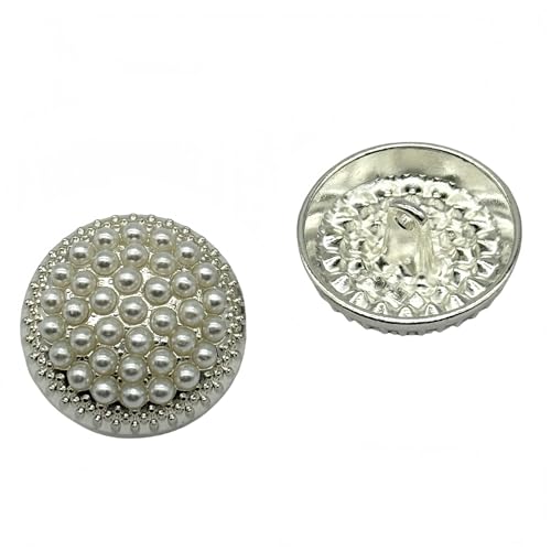 Runde Metall-Strass-Knöpfe für Kleidung, DIY, Nähzubehör, Hochzeit, Dekaration, Großhandel, Luxus, Mode, Dekor-Knöpfe (weiße Perle + Silber, 18 mm), 5 Stück von WDFCSIX