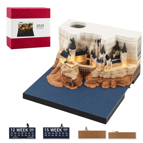 2026 Tear Away Schreibtischkalender, 3D Papier Skulptur Schloss Kalender mit Licht, DIY Papierschnitzerei Kunst Memo für Büro Desktop Dekoration, reißbarer kreativer Notizblock, Geschenke für Freunde 2026 Tear Away Schreibtischkalender, 3D Papier Skulptur Schloss Kalender mit Licht, DIY Papierschnitzerei Kunst Memo für Büro Desktop Dekoration, reißbarer kreativer Notizblock, Geschenke für Freunde von WDJLNZB