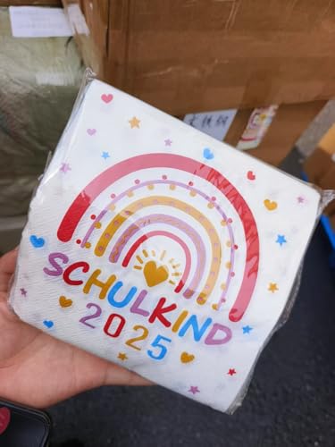 40 Stück Regenbogen Servietten "Schulkind 2025" - Einschulung Deko in Rosa/Lila & Blau | 33x33 cm Premium Partyzubehör für Schulanfang, Kindergeburtstag & Regenbogen-Party (A) von WDJLNZB